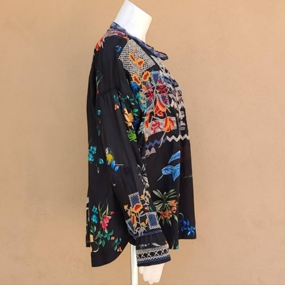 JOHNNY WAS BIYA ANTHRO Veda Embroidered Silk Blouse S M L Shirt Peasant Top Boho - Picture 10 of 15